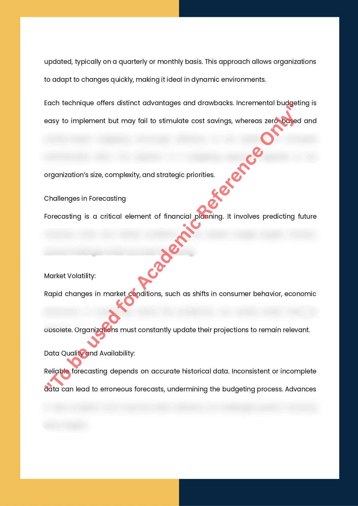 Assignment Sample of Subject ACCT 307-Budgeting and Financial Planning 2